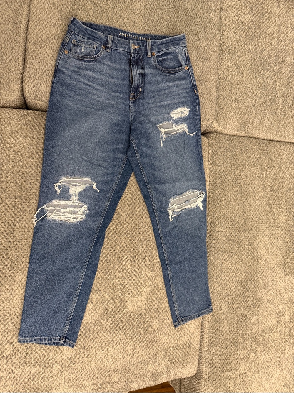 American Eagle Outfitters Women's Ripped Straight-Leg Jeans - Dark Blue